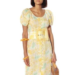 Cult Gaia Charlotte Floral Puff Sleeve Midi Dress with Simone Belt